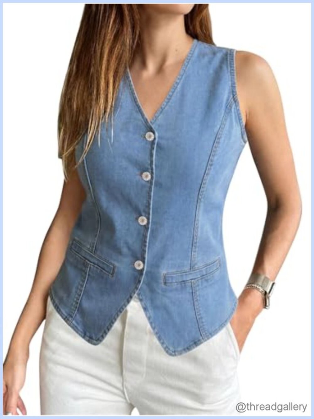 Women Stretchy Denim Vest Sleeveless Button Down Jean Vest Top